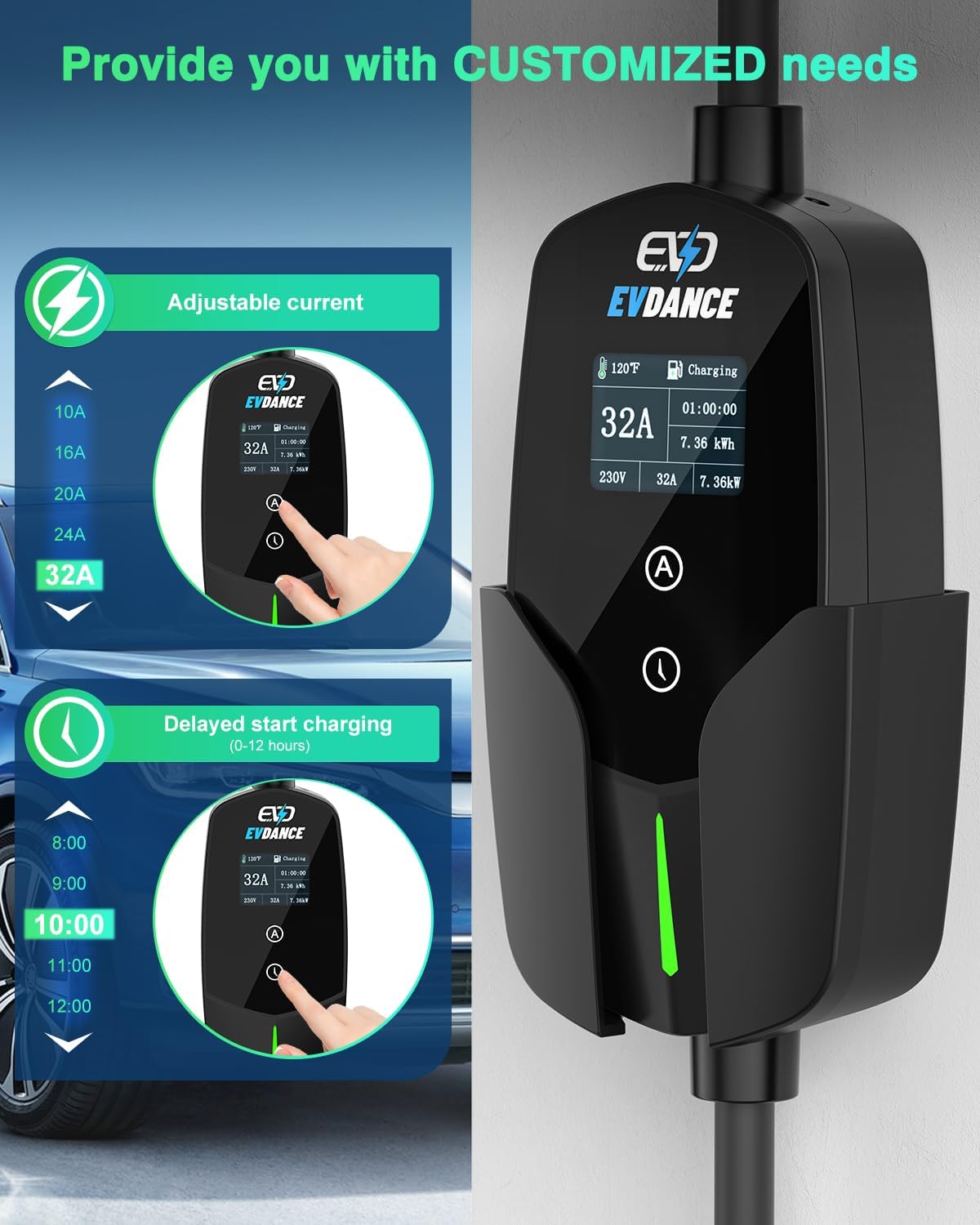 EVDANCE 32A Type 2 EV Charger  - огляд і ціна Portable Ev Charger 32A Type 2 Cee Plug