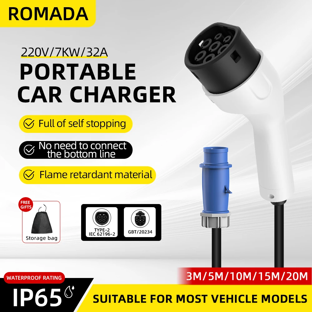 ROMADA Type2 IEC62196-2 For El - огляд і ціна Portable Ev Charger 32A Type 2 Cee Plug