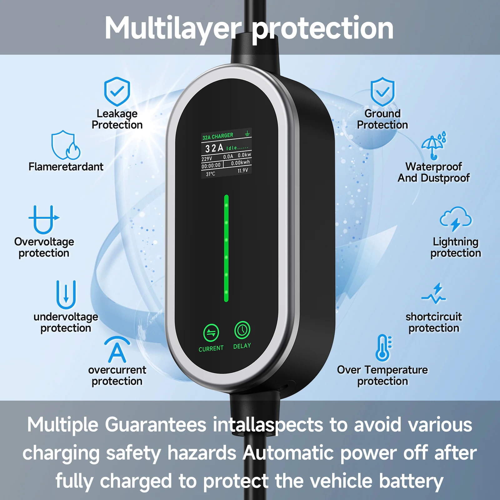 AFEEV 7.2KW 32A Portable EV Ch - огляд і ціна Portable Ev Charger 32A Type 2 Cee Plug