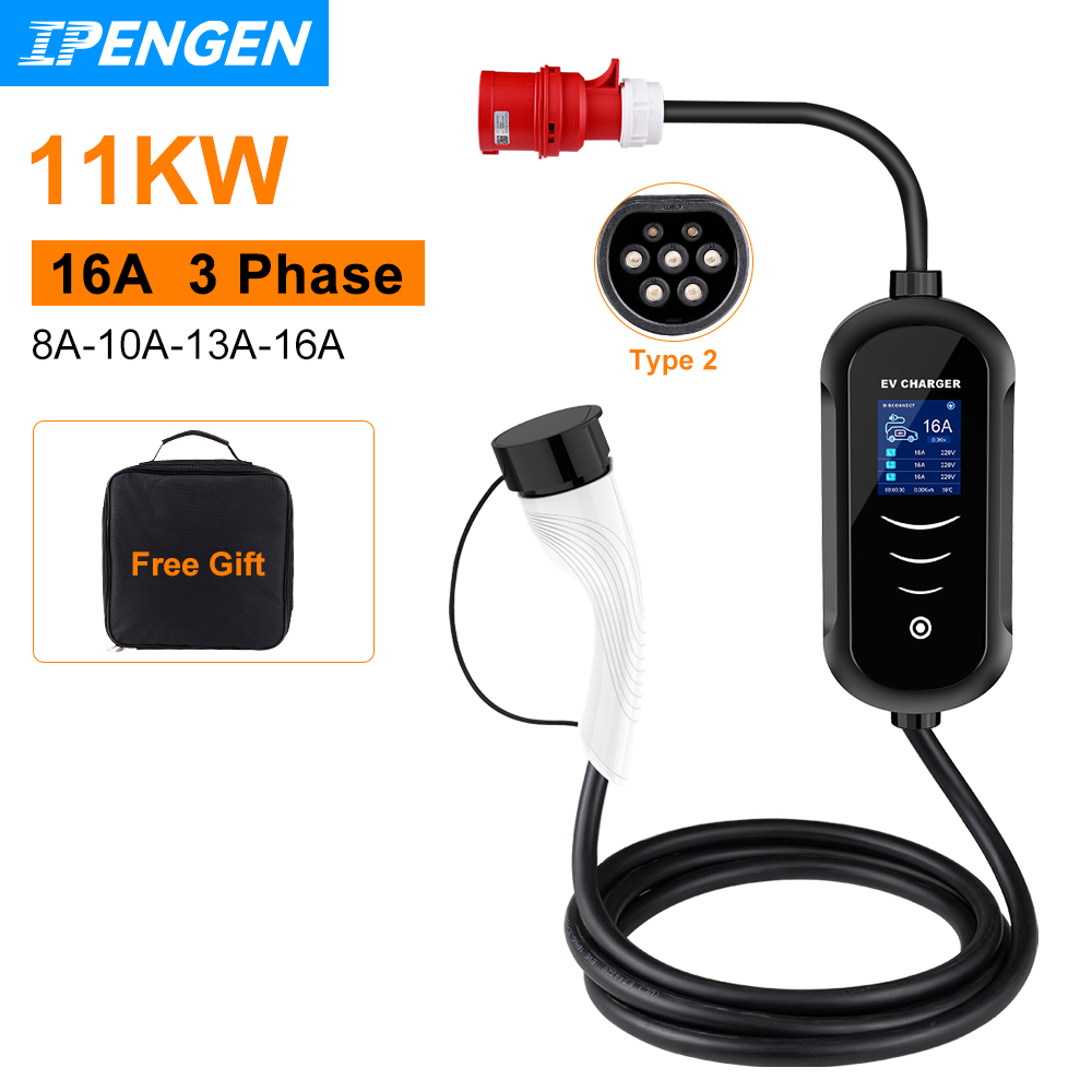 IPENGEN 11KW 16A 3 Phase EV Po - огляд і ціна Portable Ev Charger 32A Type 2 Cee Plug
