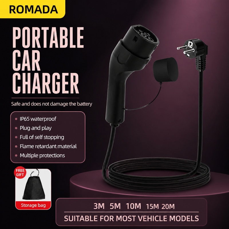 7KW ROMADA 32A Electric Vehicl - огляд і ціна Portable Ev Charger 32A Type 2 Cee Plug